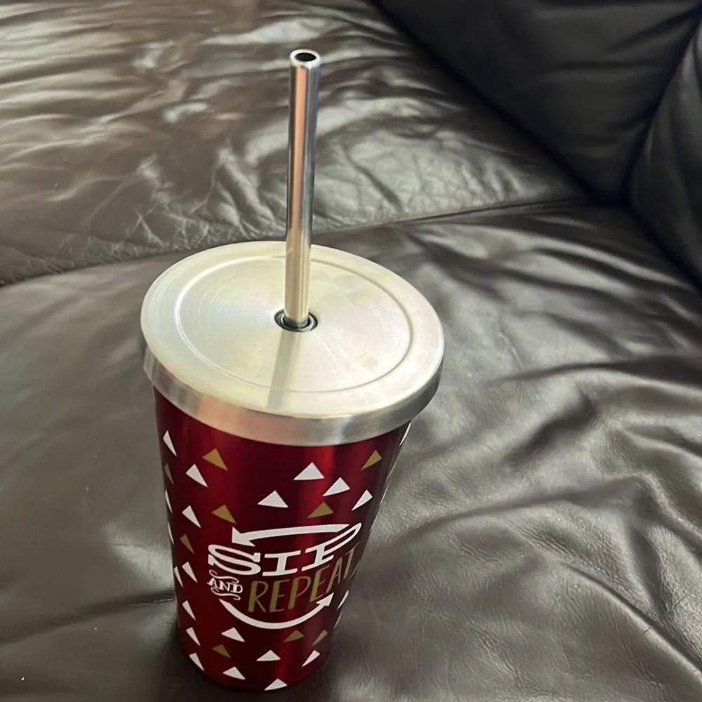 Pier 1 sip and repeat cup with stainless steal straw NWT